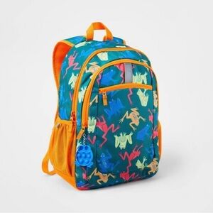 Cat & Jack Kids Backpack Frog Print Pop It Keychain School Bag